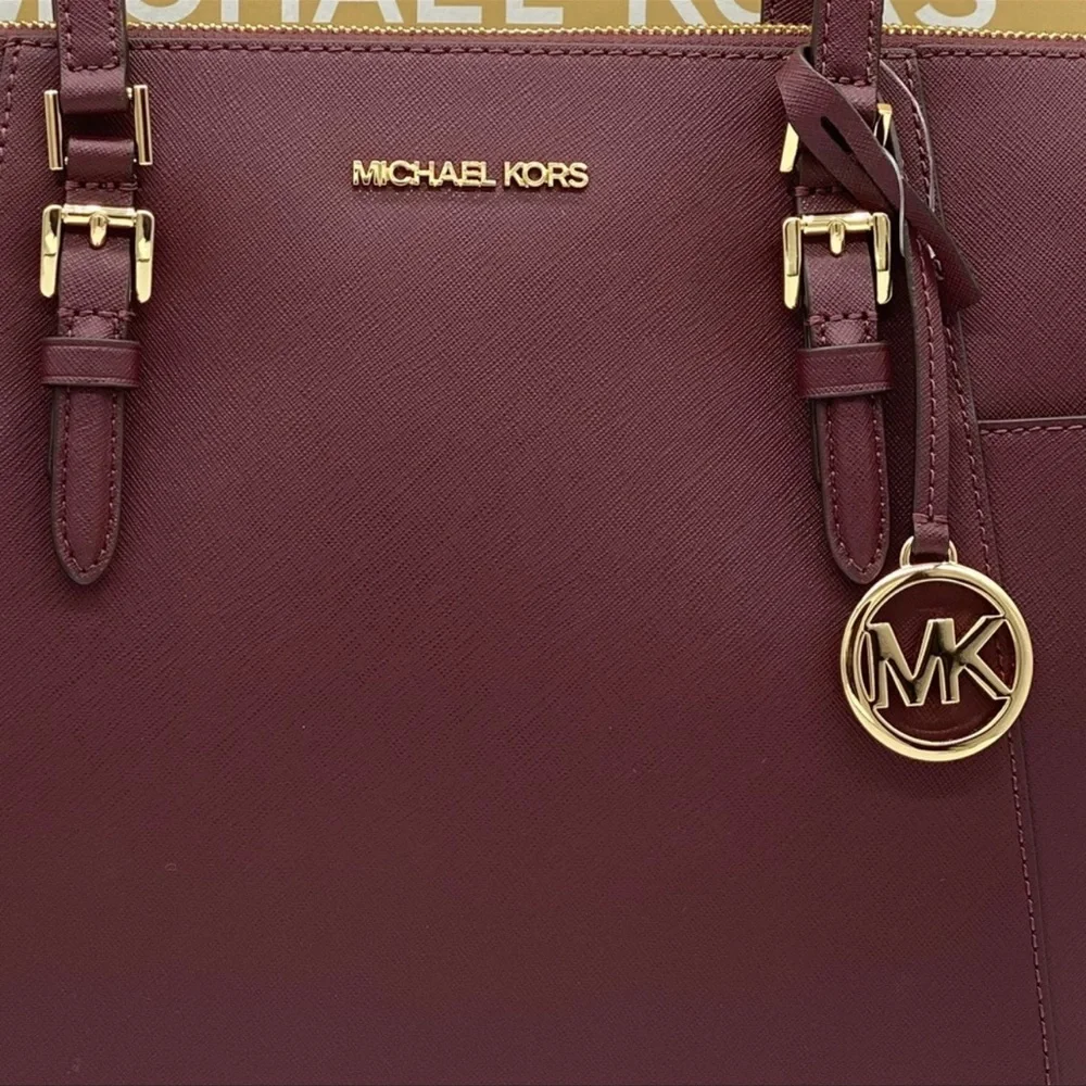 MICHAEL KORS Charlotte Large Leather Top-Zip Tote Dark Cherry NWT